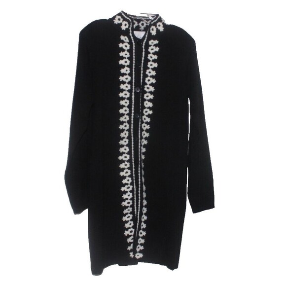 Susan Graver Open Cardigan Black White Embroidered Trim Sweater SZ L NWT - Picture 2 of 6